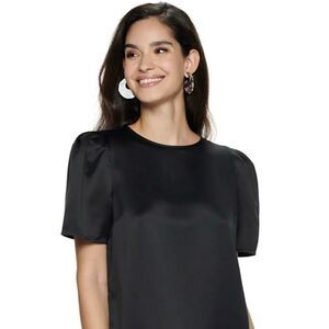 Apt. 9 Black Satin Short Sleeve Blouse